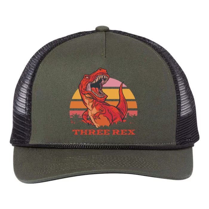 Three Rex Dinosaur Birthday Retro Rope Trucker Hat Cap