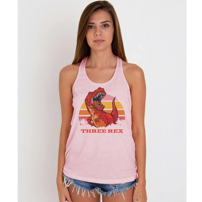 Three Rex Dinosaur Birthday Women's Knotted Racerback Tank