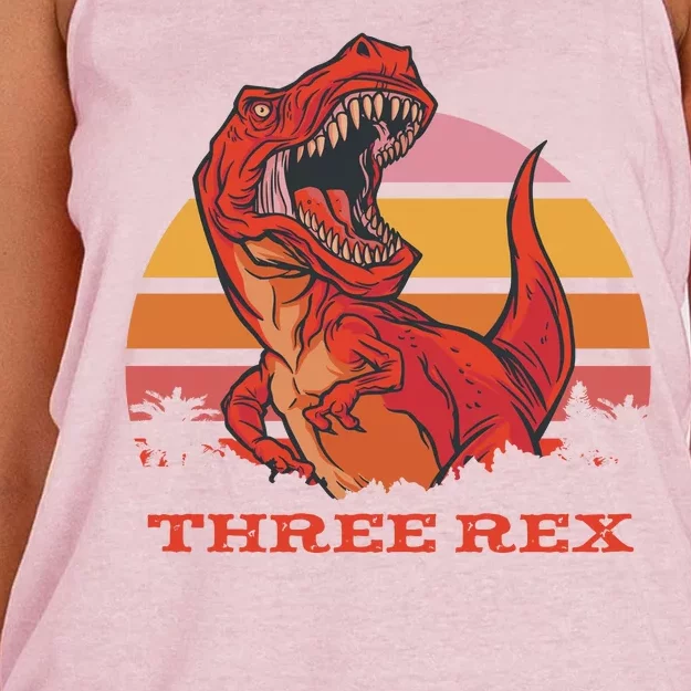 Three Rex Dinosaur Birthday Women's Knotted Racerback Tank