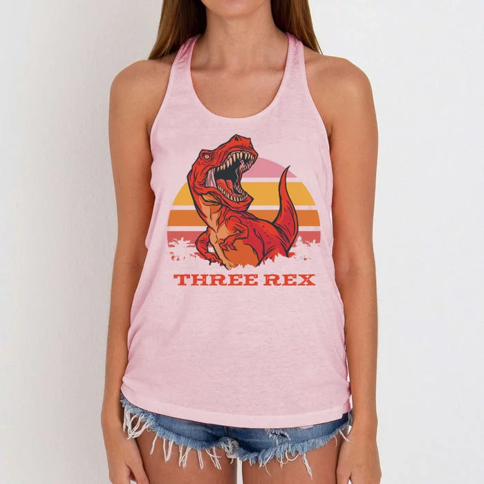 Three Rex Dinosaur Birthday Women's Knotted Racerback Tank