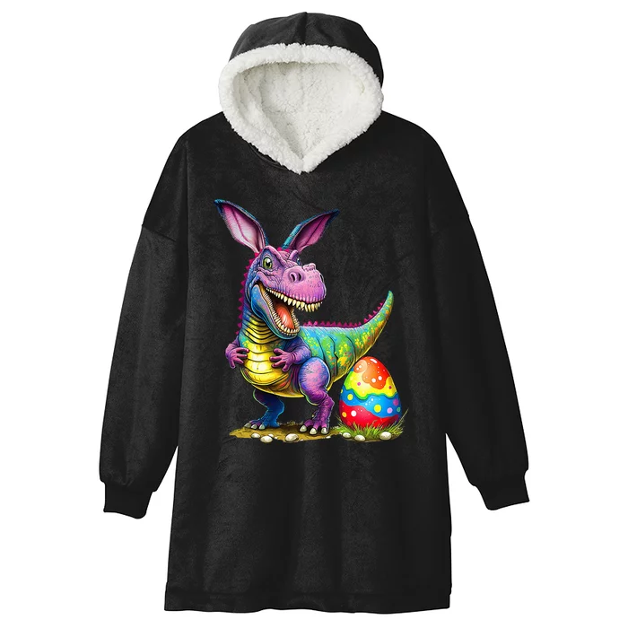 T Rex Dino Bunny Dinosaurs Hunt Eggs Happy Easter Hooded Wearable Blanket