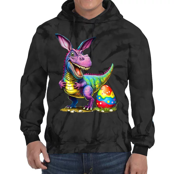 T Rex Dino Bunny Dinosaurs Hunt Eggs Happy Easter Tie Dye Hoodie