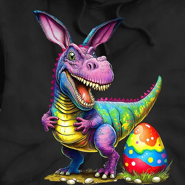 T Rex Dino Bunny Dinosaurs Hunt Eggs Happy Easter Tie Dye Hoodie