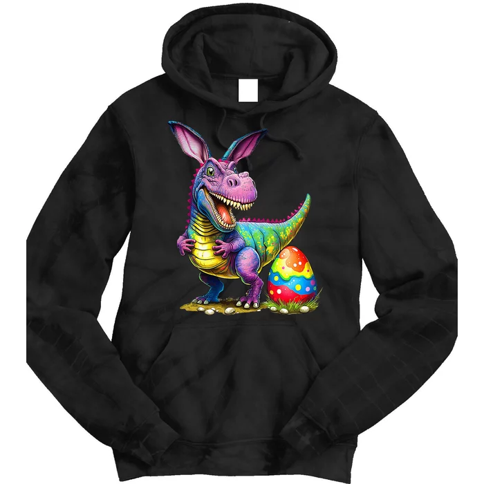 T Rex Dino Bunny Dinosaurs Hunt Eggs Happy Easter Tie Dye Hoodie