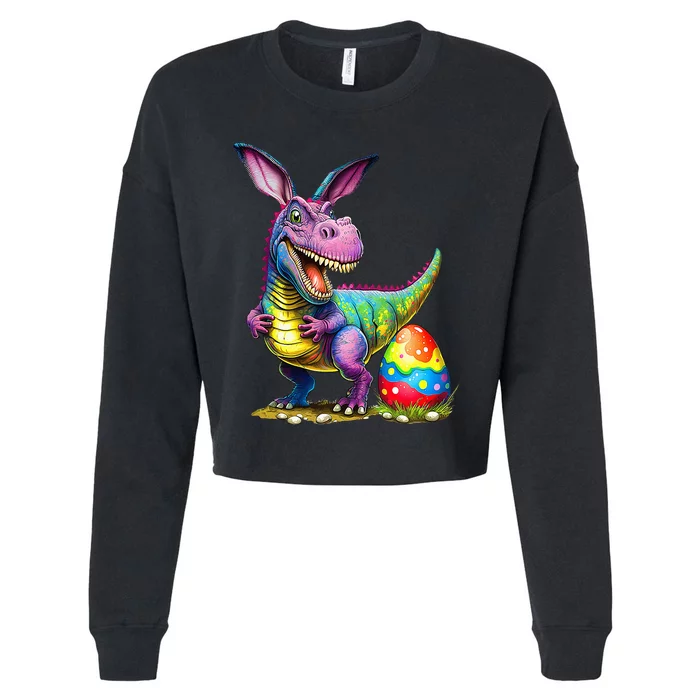 T Rex Dino Bunny Dinosaurs Hunt Eggs Happy Easter Cropped Pullover Crew