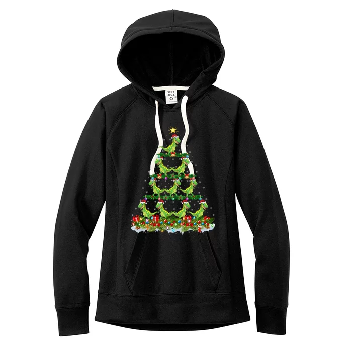 T Rex Dinosaur Xmas Tree Decoration Santa T Rex Christmas Gift Women's Fleece Hoodie