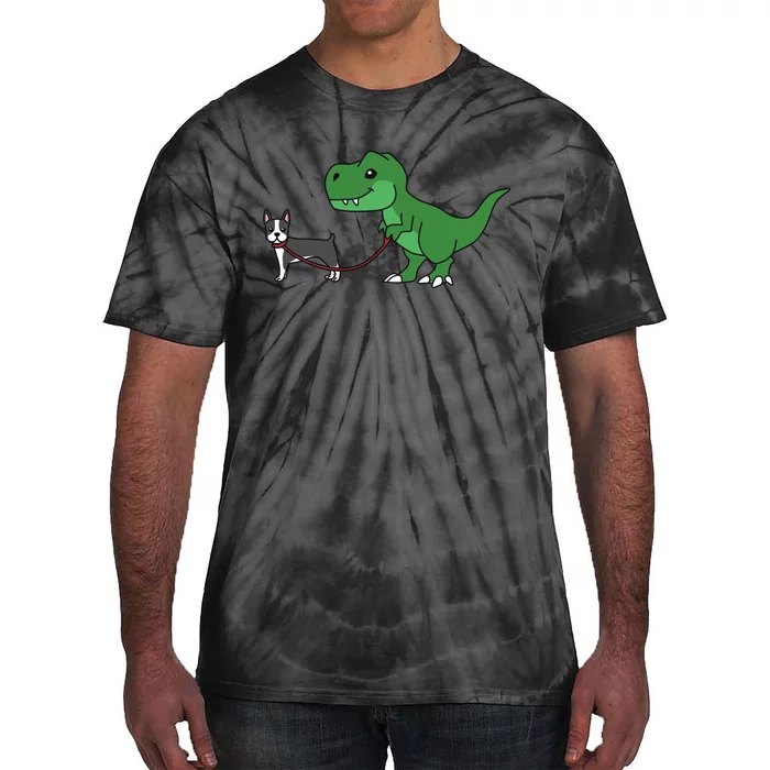 T Rex Dinosaur Walking Boston Terrier Funny Dog Gift Tie-Dye T-Shirt