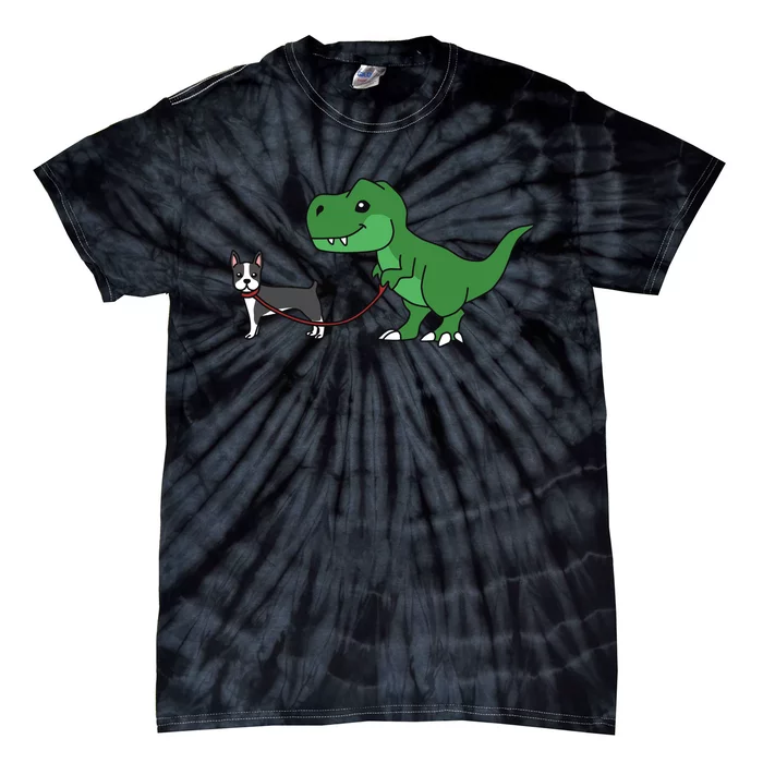 T Rex Dinosaur Walking Boston Terrier Funny Dog Gift Tie-Dye T-Shirt