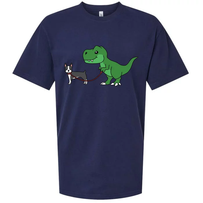 T Rex Dinosaur Walking Boston Terrier Funny Dog Gift Sueded Cloud Jersey T-Shirt