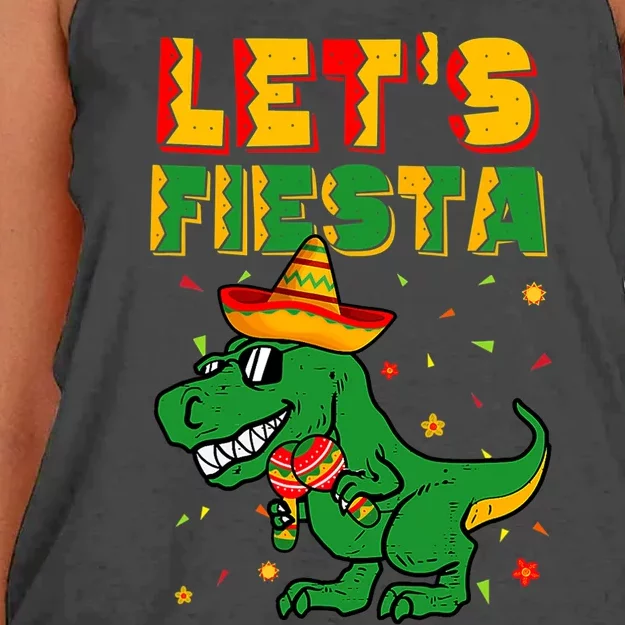 T Rex Dino Cinco De Mayo Let's Fiesta Mexico Women's Knotted Racerback Tank