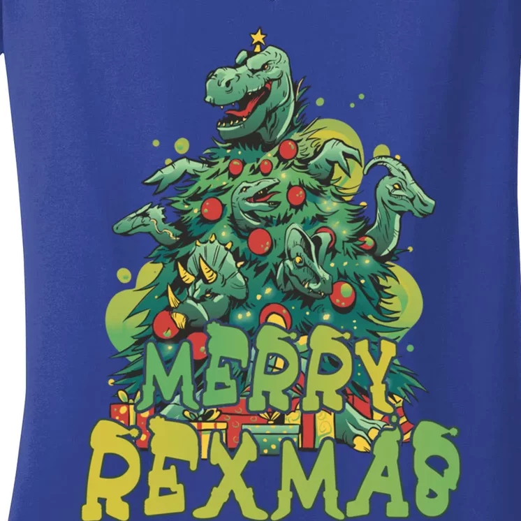 Tree Rex Dinosaur Christmas Merry Rexmas Cool Gift Women's V-Neck T-Shirt