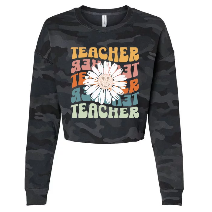 Teacher Retro Daisy Elementary School Teacher Back To School Cropped Pullover Crew