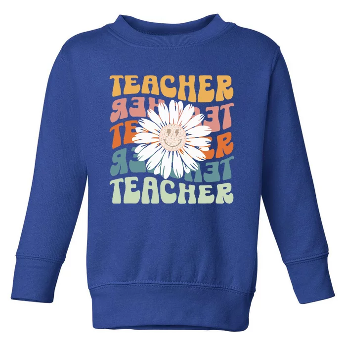 Teacher Retro Daisy Elementary School Teacher Back To School Toddler Sweatshirt