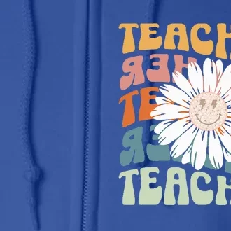 Teacher Retro Daisy Elementary School Teacher Back To School Full Zip Hoodie