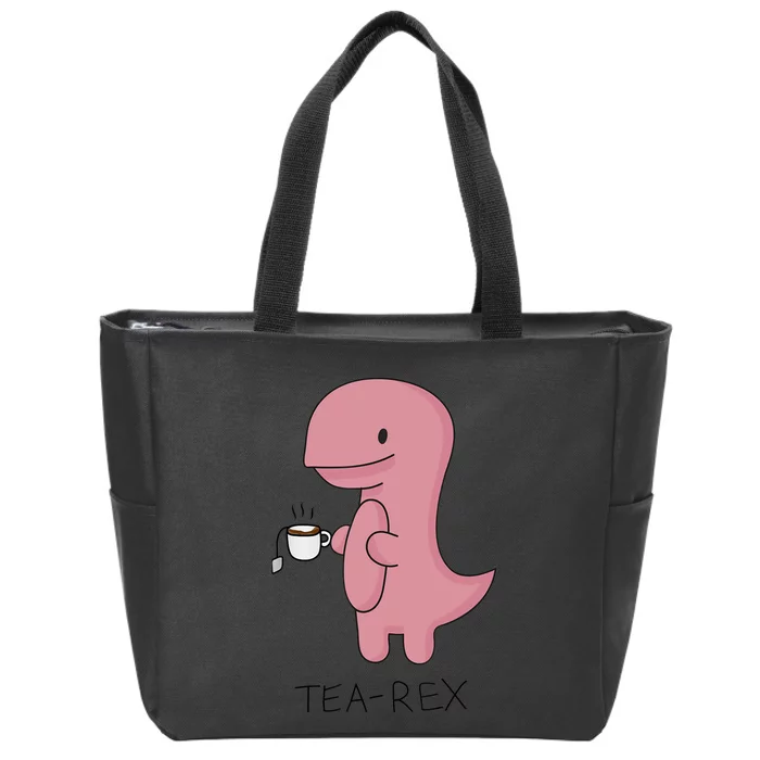 Tea rex Dinosaur Cartoon Lover Funny Cute Dino Zip Tote Bag