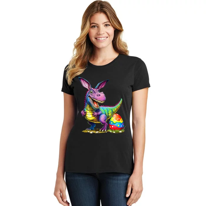 T Rex Dino Bunny Dinosaurs Hunt Eggs Happy Easter Women's T-Shirt