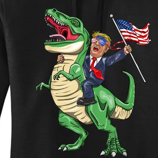 T Rex Dinosaur With Trump Gift American Flag For Patriot Gift Women's Pullover Hoodie