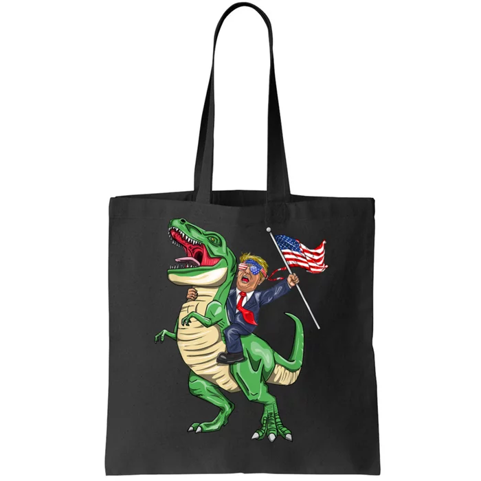 T Rex Dinosaur With Trump Gift American Flag For Patriot Gift Tote Bag