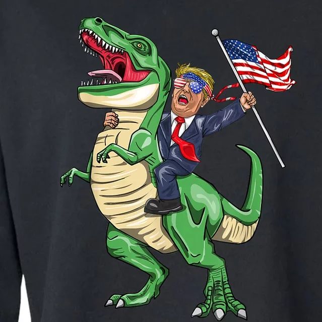 T Rex Dinosaur With Trump Gift American Flag For Patriot Gift Cropped Pullover Crew