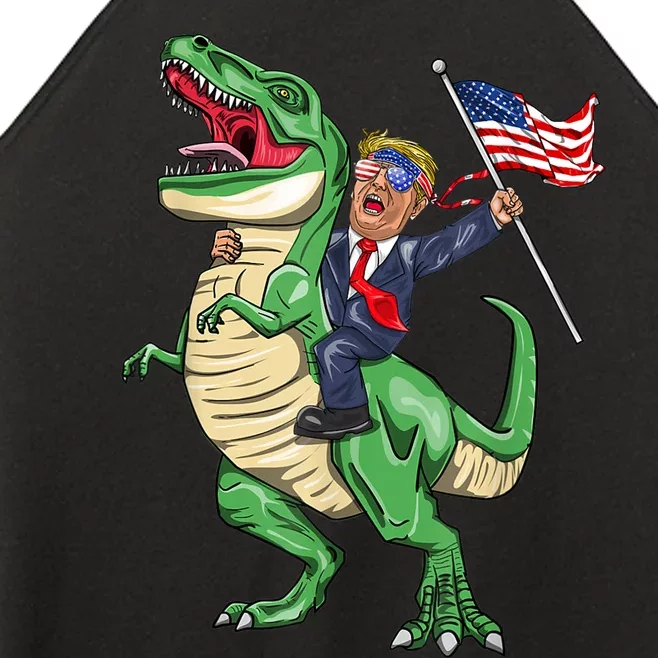 T Rex Dinosaur With Trump Gift American Flag For Patriot Gift Women’s Perfect Tri Rocker Tank