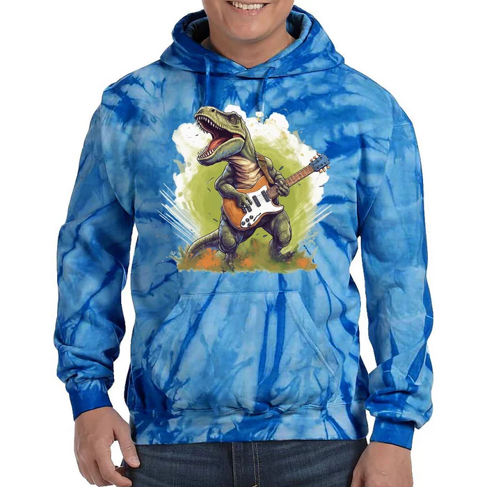 T Rex Dinosaurs With Cool Electric Guitar Tie Dye Hoodie