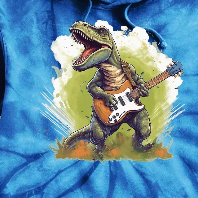 T Rex Dinosaurs With Cool Electric Guitar Tie Dye Hoodie