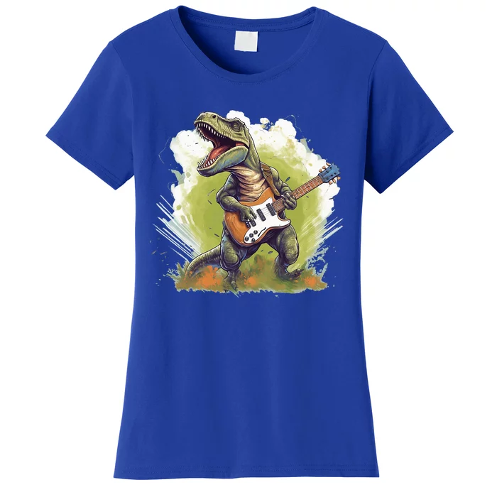 T Rex Dinosaurs With Cool Electric Guitar Women's T-Shirt