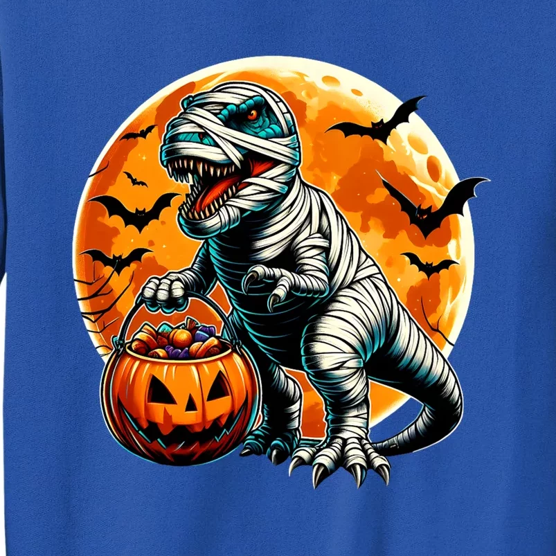 T Rex Dinosaur Mummy Pumpkin Bats Funny Retro Halloween Sweatshirt