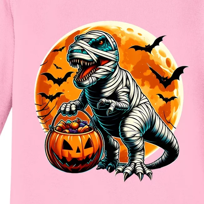 T Rex Dinosaur Mummy Pumpkin Bats Funny Retro Halloween Baby Long Sleeve Bodysuit