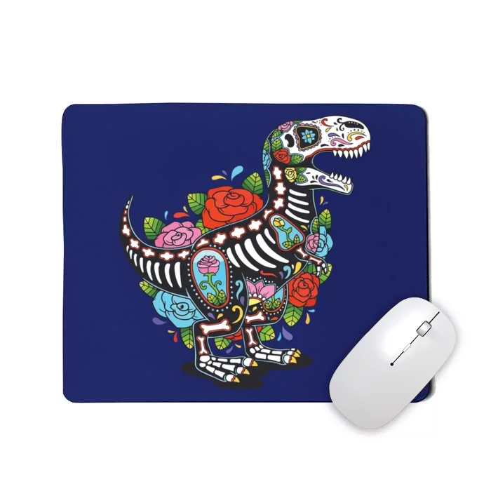 T Rex Dino Sugar Skull Mexico Calavera Dia De Los Muertos Mousepad