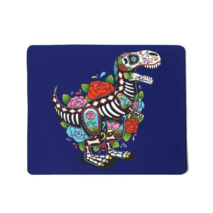 T Rex Dino Sugar Skull Mexico Calavera Dia De Los Muertos Mousepad