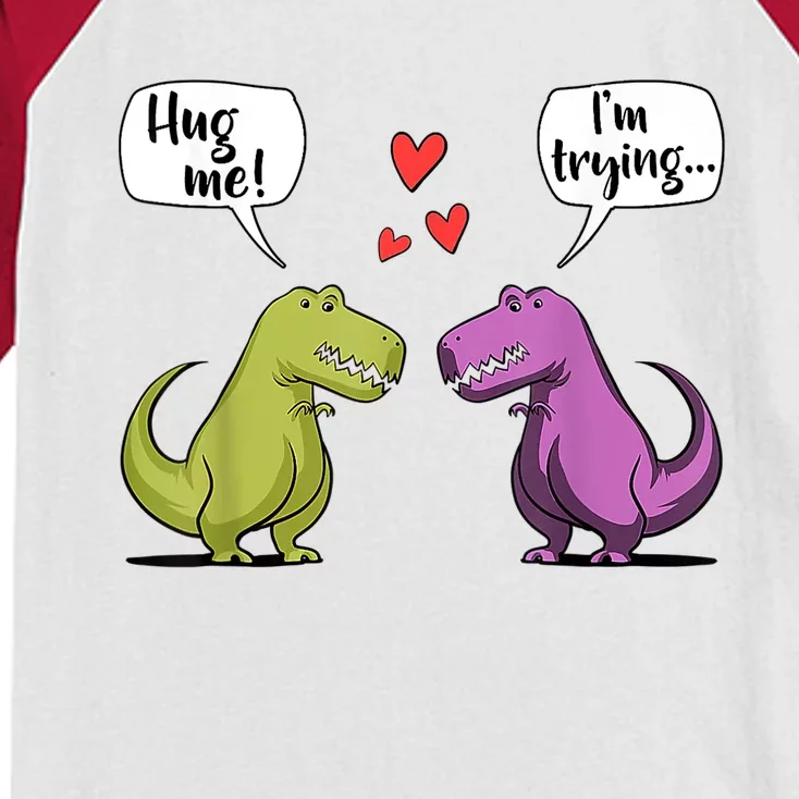 T Rex Dinosaur Couple Hug Me Valentines Day Kids Colorblock Raglan Jersey