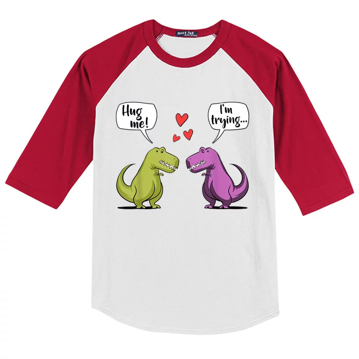 T Rex Dinosaur Couple Hug Me Valentines Day Kids Colorblock Raglan Jersey