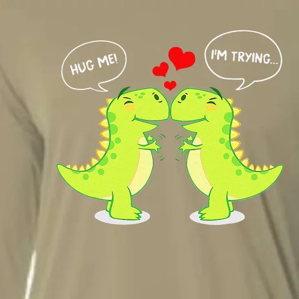 T Rex Dinosaur Hug Me Valentines Day Funny Couples Cooling Performance Long Sleeve Crew