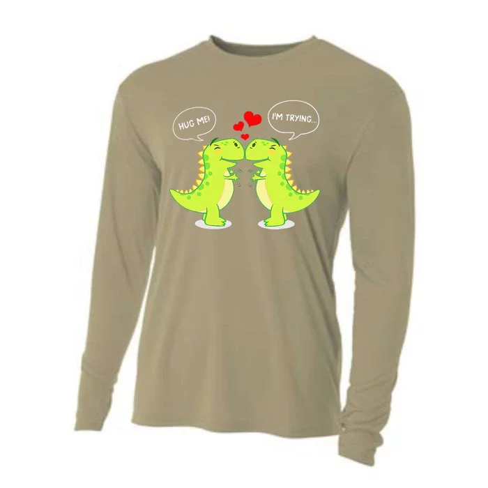 T Rex Dinosaur Hug Me Valentines Day Funny Couples Cooling Performance Long Sleeve Crew