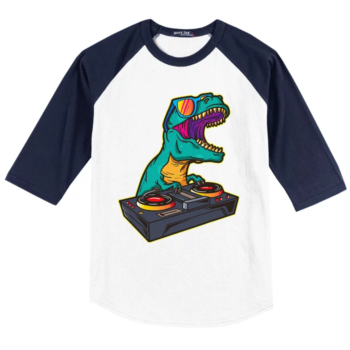 T Rex Dj Party Club Disk Jockey Edm Dance Club Baseball Sleeve Shirt