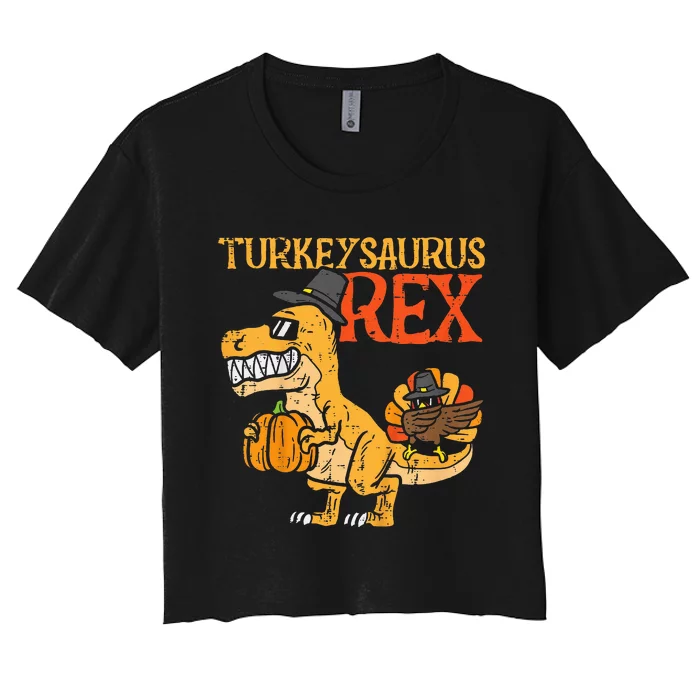 Turkeysaurus Rex Dab Turkey Dino Thanksgiving Women's Crop Top Tee