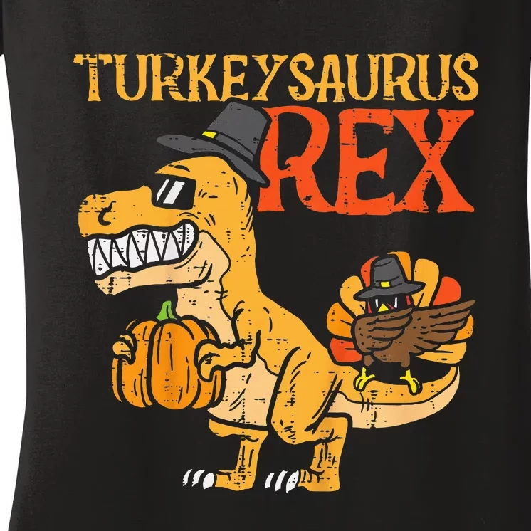 Turkeysaurus Rex Dab Turkey Dino Thanksgiving Women's V-Neck T-Shirt