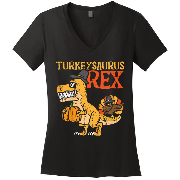 Turkeysaurus Rex Dab Turkey Dino Thanksgiving Women's V-Neck T-Shirt