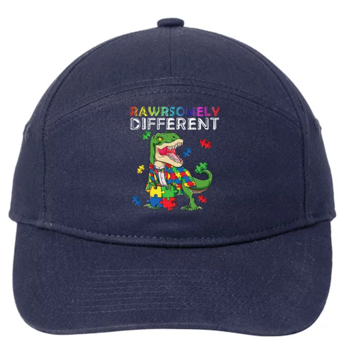 T Rex Dinosaur Puzzle Piece Autism Awarenesss Gift 7-Panel Snapback Hat