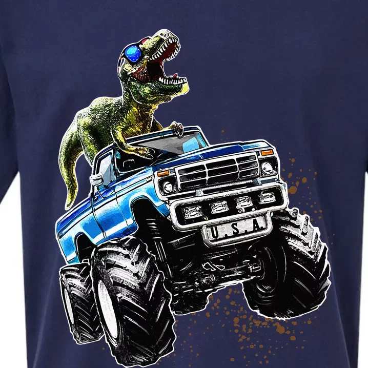 T Rex Dinosaur Monster Truck Patriotic Birthday Gift Sueded Cloud Jersey T-Shirt