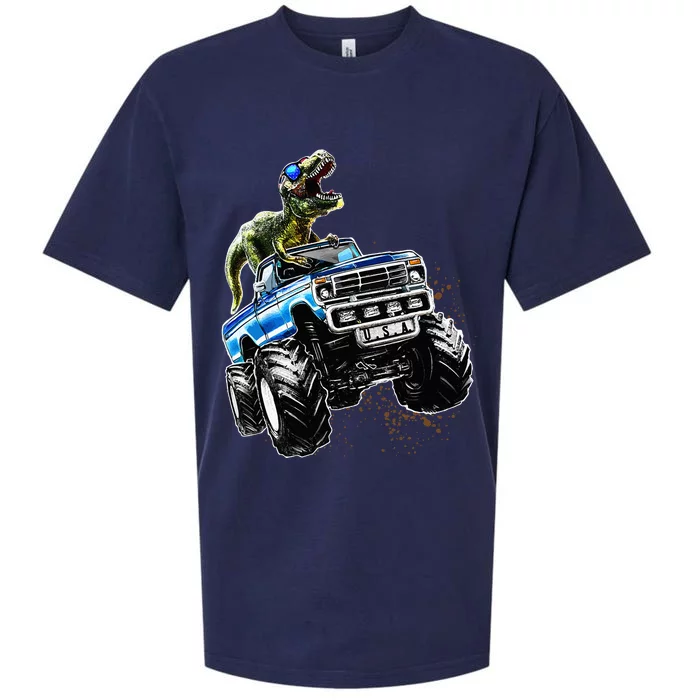 T Rex Dinosaur Monster Truck Patriotic Birthday Gift Sueded Cloud Jersey T-Shirt