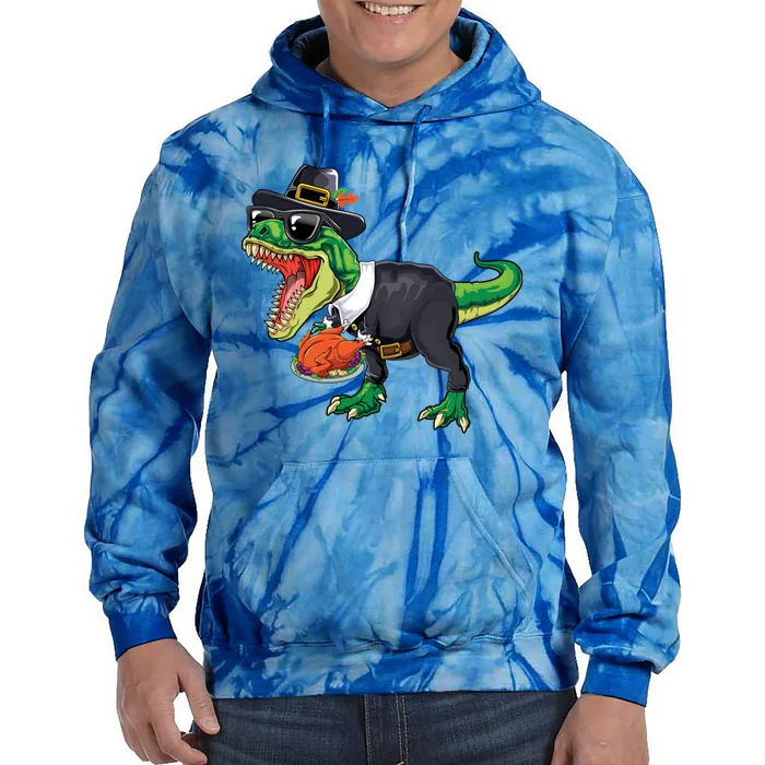 T Rex Dinosaurs With Turkey And Funny Thanksgiving Costume Gift Tie Dye Hoodie