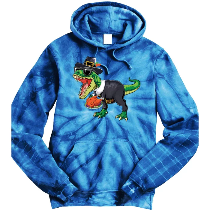 T Rex Dinosaurs With Turkey And Funny Thanksgiving Costume Gift Tie Dye Hoodie