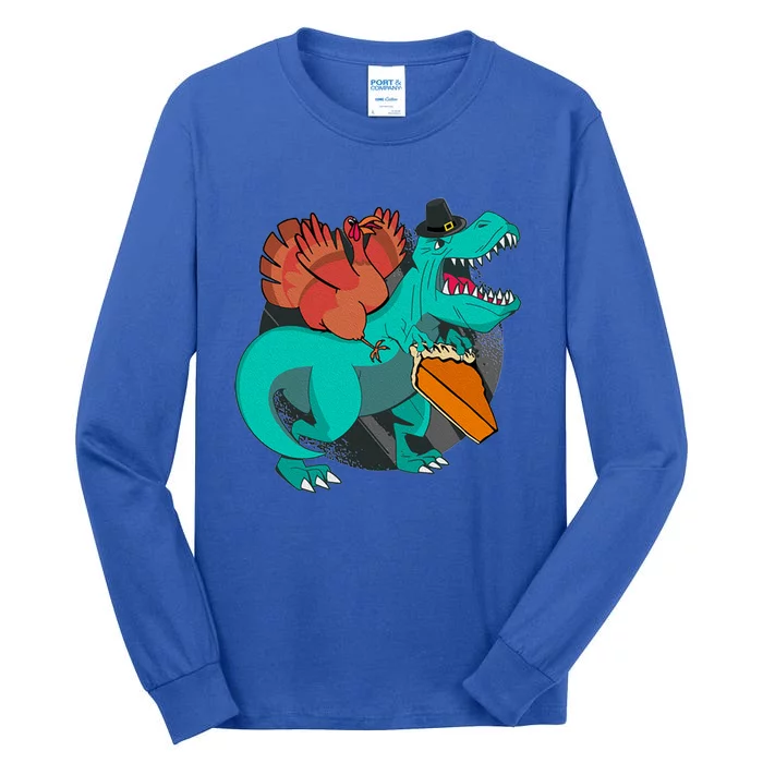 T Rex Dinosaurs With Turkey And Funny Thanksgiving Costume Gift Tall Long Sleeve T-Shirt