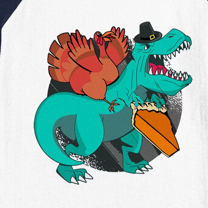 T Rex Dinosaurs With Turkey And Funny Thanksgiving Costume Gift Baseball Sleeve Shirt