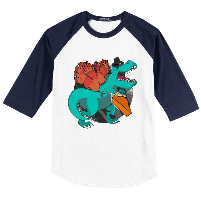 T Rex Dinosaurs With Turkey And Funny Thanksgiving Costume Gift Baseball Sleeve Shirt