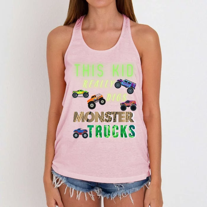 This Really Digs Monster Trucks Cute Gift Women's Knotted Racerback Tank