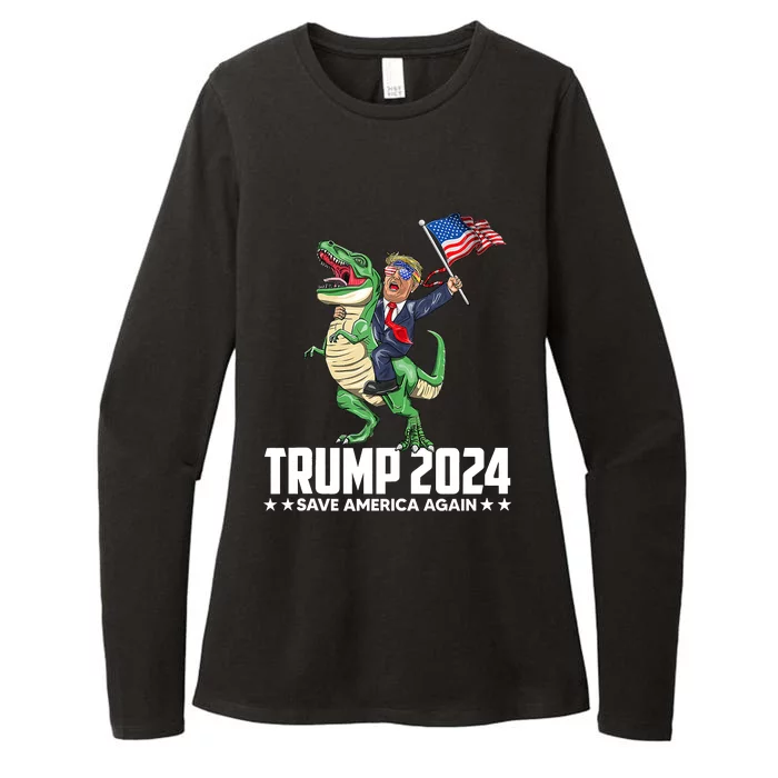 Trump Riding Dinosaur Save America Again Womens CVC Long Sleeve Shirt