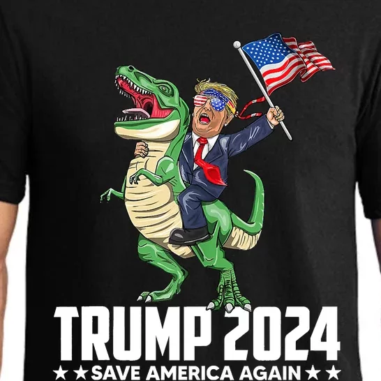 Trump Riding Dinosaur Save America Again Pajama Set